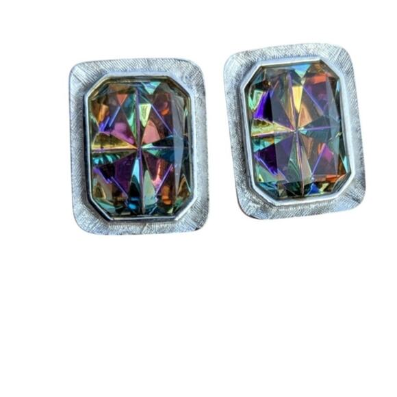 Vintage Silver toned large prizm square stone unsigned formal cufflinks mens - Picture 1 of 6